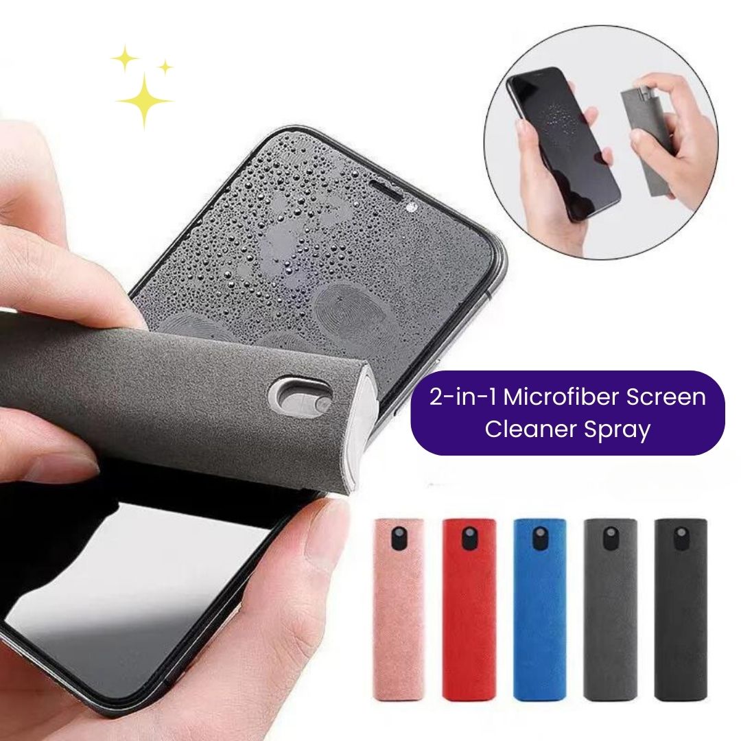 2-in-1 Screen Cleaner Spray - Microfiber Wiper, Dust Remover, Ideal for Mobile Phones, Tablets, and iPads