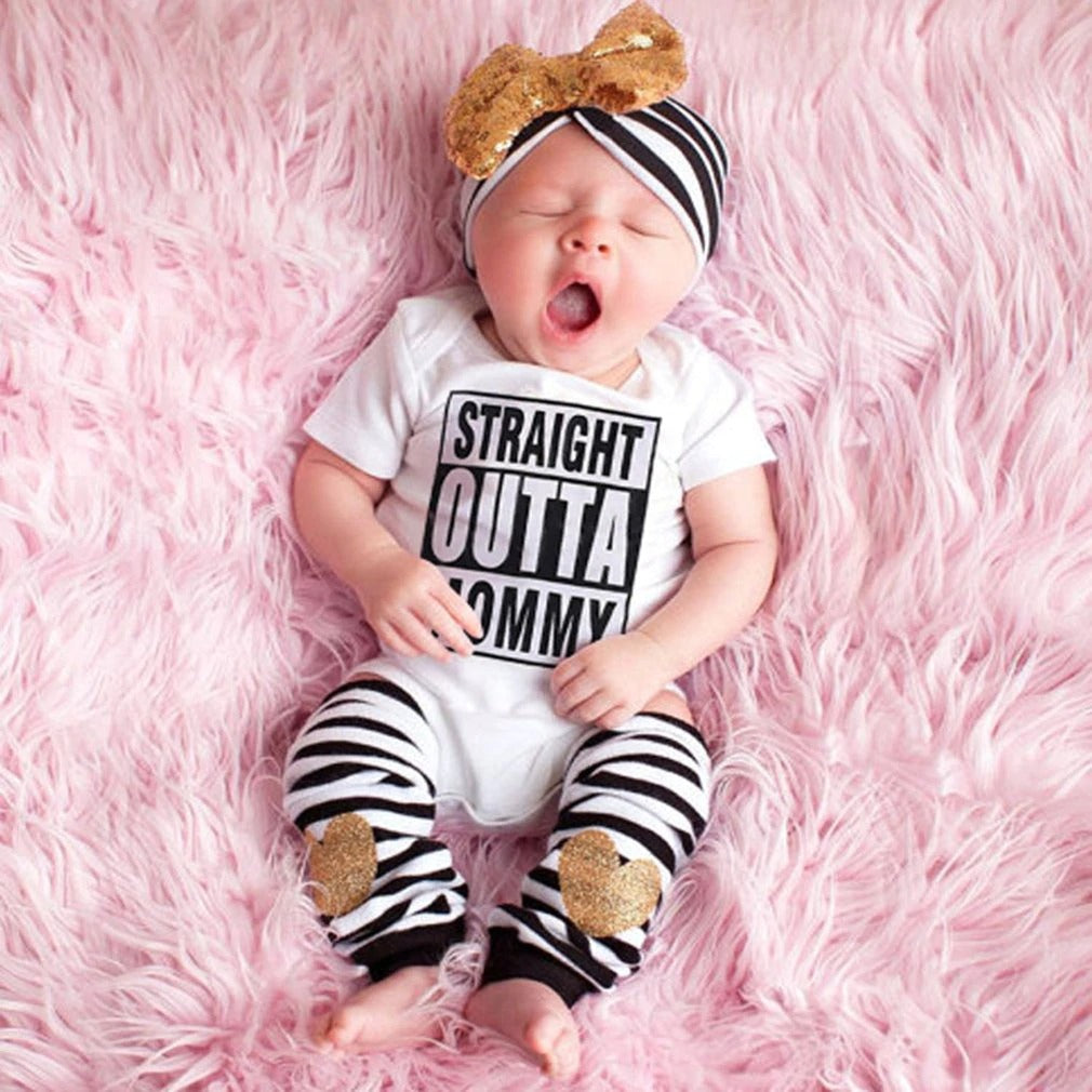 "Straight Outta Mommy" Short Sleeve Cotton Body Suit Outfit